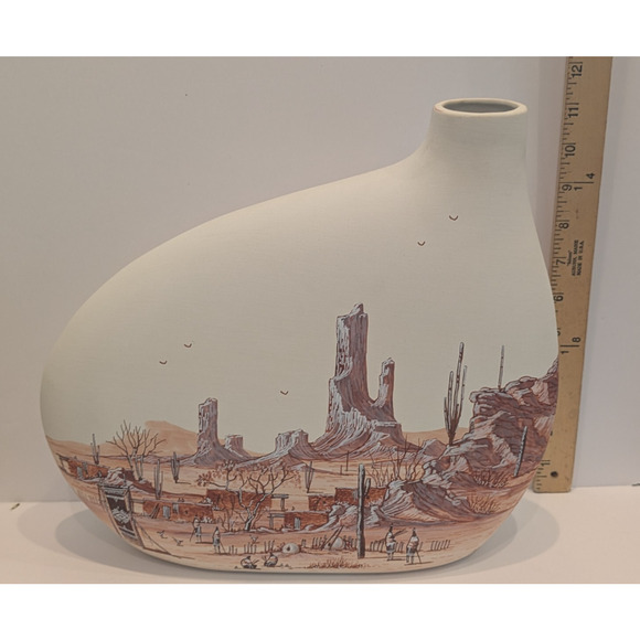 VTG Native American Pottery Vase by Thomas Kelson 12" Tribal Desert Scene - Picture 9 of 10